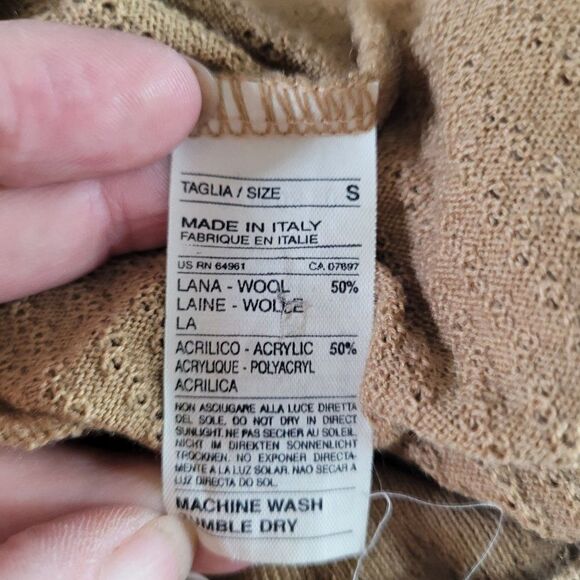 90's United Colors Of Benetton Cardigan Sweater Mini Wool Button Tie Camel XXS - Picture 10 of 10